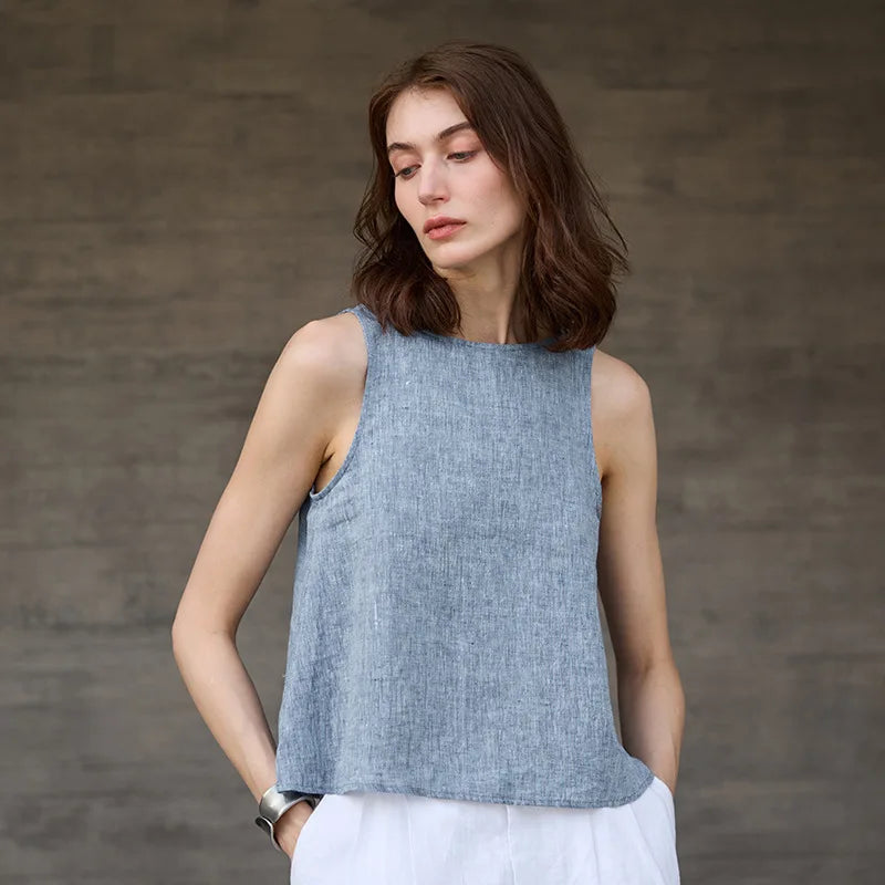 Käännettävä pellavavesti chambray