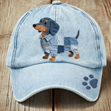 Yksinkertainen unisex patchwork-denim takki lemmikeille, jossa on mäyräkoiran kuvio
