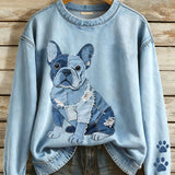 Naisten denim-patchwork-huppari ranskalaisesta bulldogista