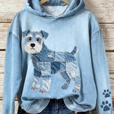 Naisten denim-huppari Patchwork Art Schnauzer koira-mallilla