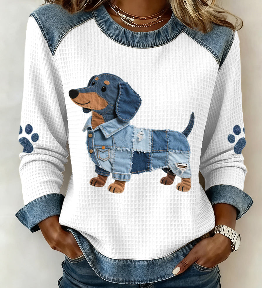 Viehättävä dachshund farkkupatchwork