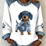 Naisten huppari, jossa on denimpatchwork-suunnittelu, rotukoirille, kuten dachshundille